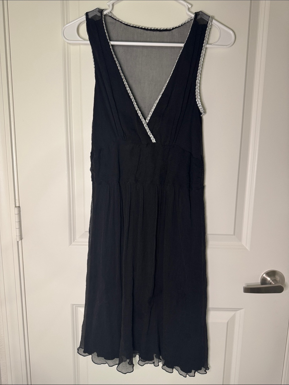 Alexia Admore Dress Womens Black 💯 %Silk VNeck Sleeveless Sheer